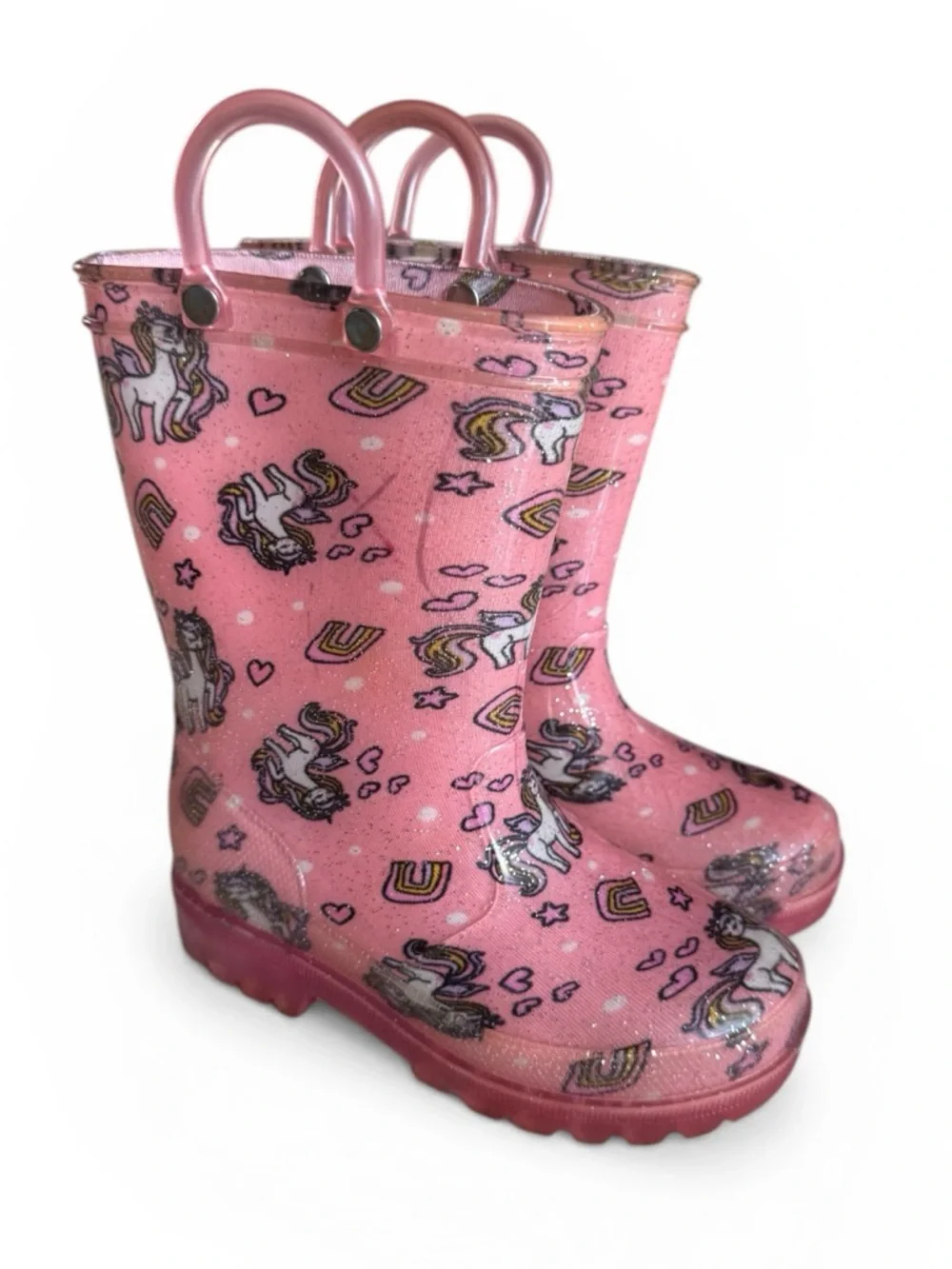 Zoogs Unicorn Glitter Rain Boots Pink Waterproof Kids Size 9 Toddler Girl